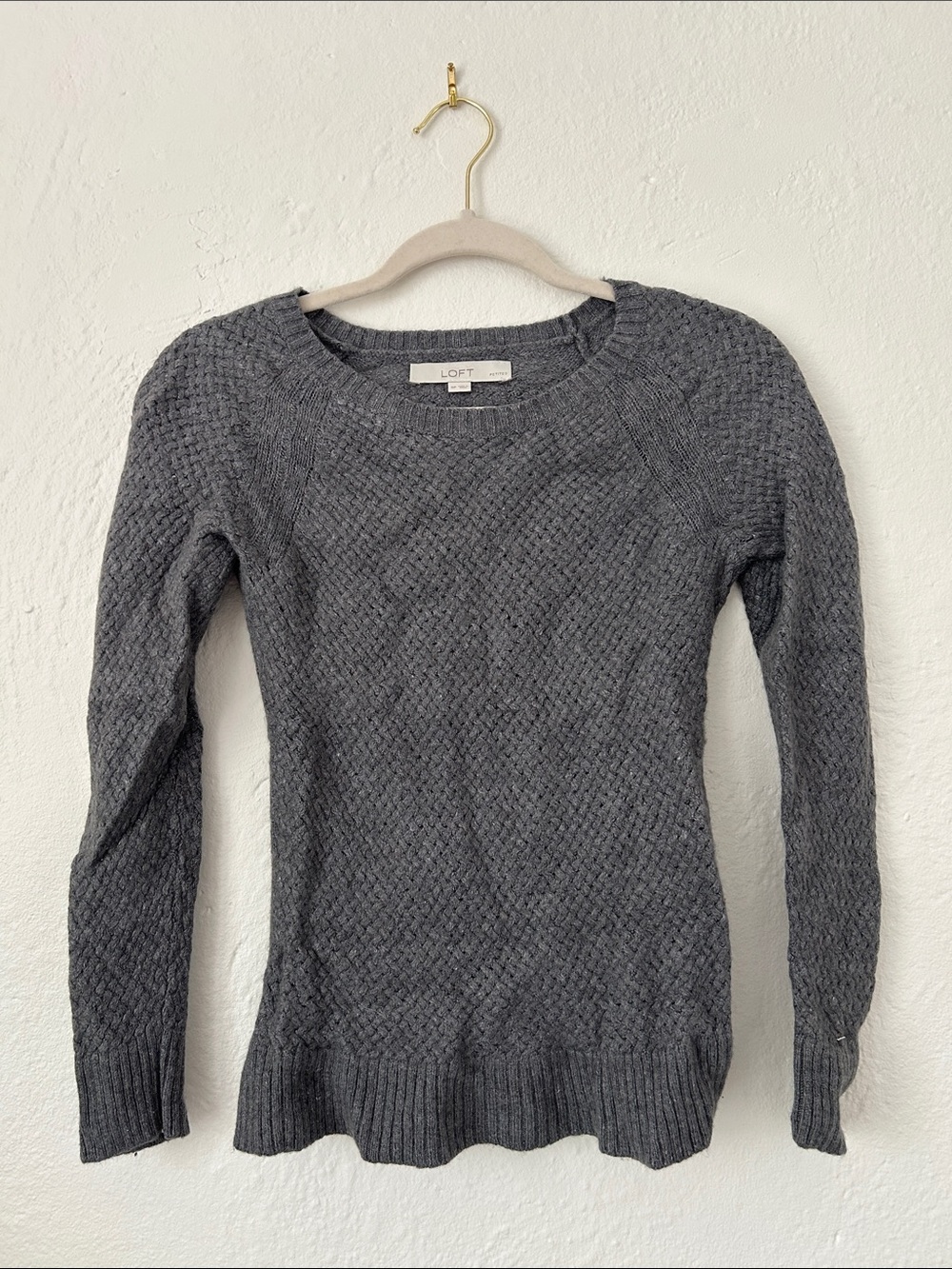 LOFT Charcoal Gray Crewneck Textured Knit Sweater